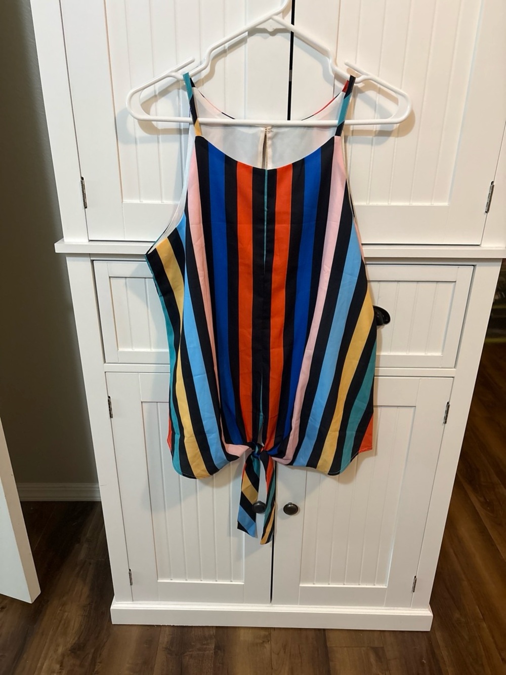 Colorblock Stripe Keyhole Tie Front Tank Top Size M Dopamine Festival Coastal
